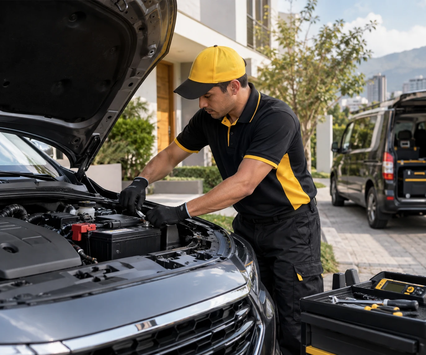 Técnico BateriYA realizando servicio de batería a domicilio